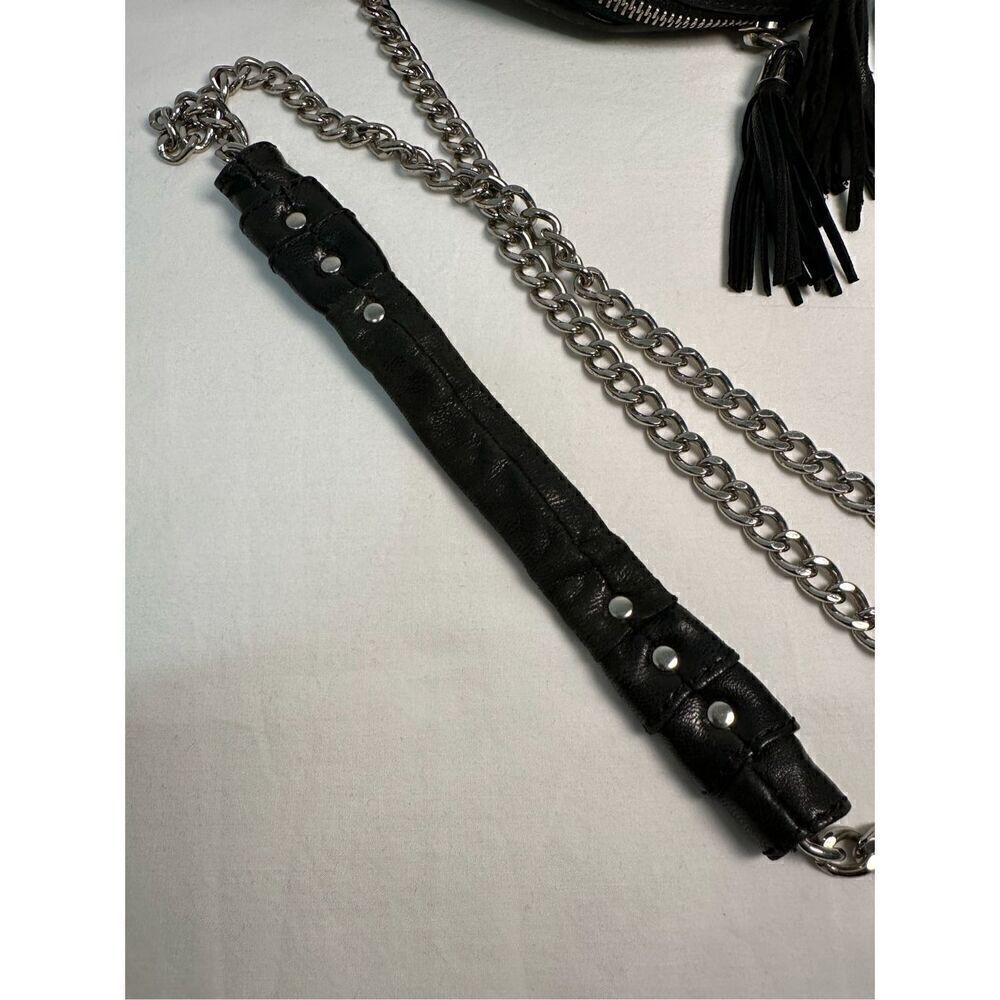 Pour la Victoire black leather round crossbody silver studded chain strap M-1162 - Picture 4 of 13